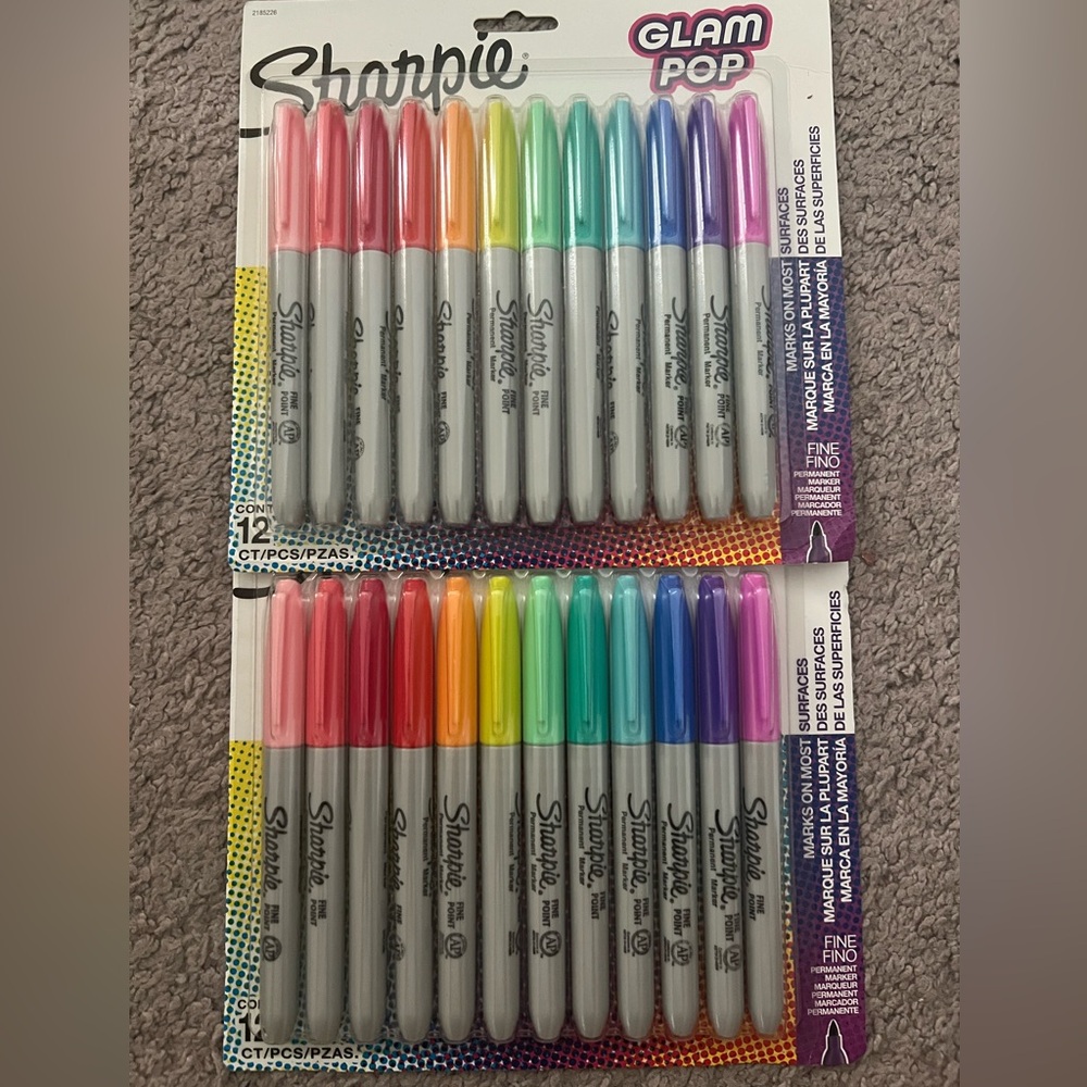 BUNDLE of 2 pk!! Sharpie Glam Pop Permanent Markers, Fine Point, 12 Count each!!